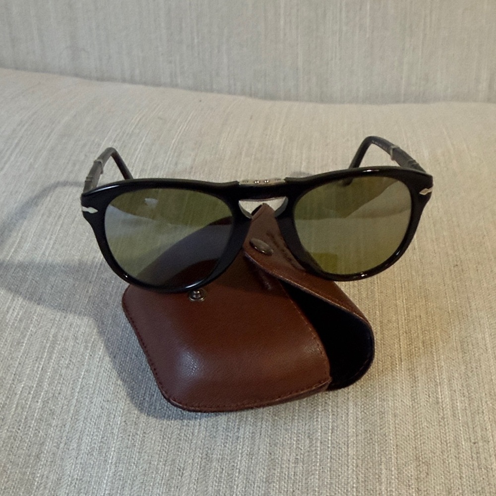 Persol Steve McQueen Black Foldable Sunglasses with Brown Case